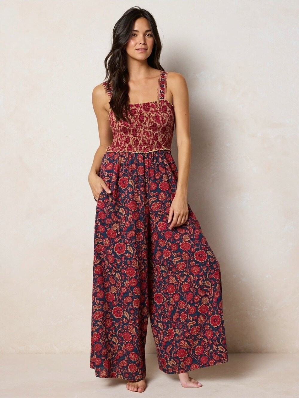 ✌🏻🌻 NATURAL LIFE 🌻✌🏻 | SEDONA Smocked Floral Wide-Leg Jumpsuit, sz L